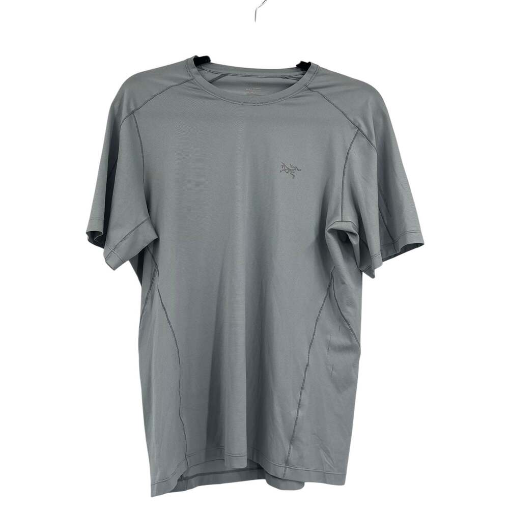 Arc’teryx Men M Gray Striped Short Sleeve Performance Shirt Hiking Outdoor READ
